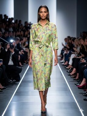 Italian made Paisley Button-Front Midi Shirt Dress in Green